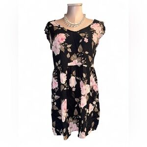 Bethany Mota X Aeropostale Babydoll Black and Pink Floral Asymmetrical Dress
